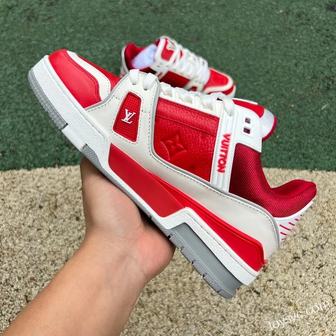 Louis Vuitton Trainer White Red Grey