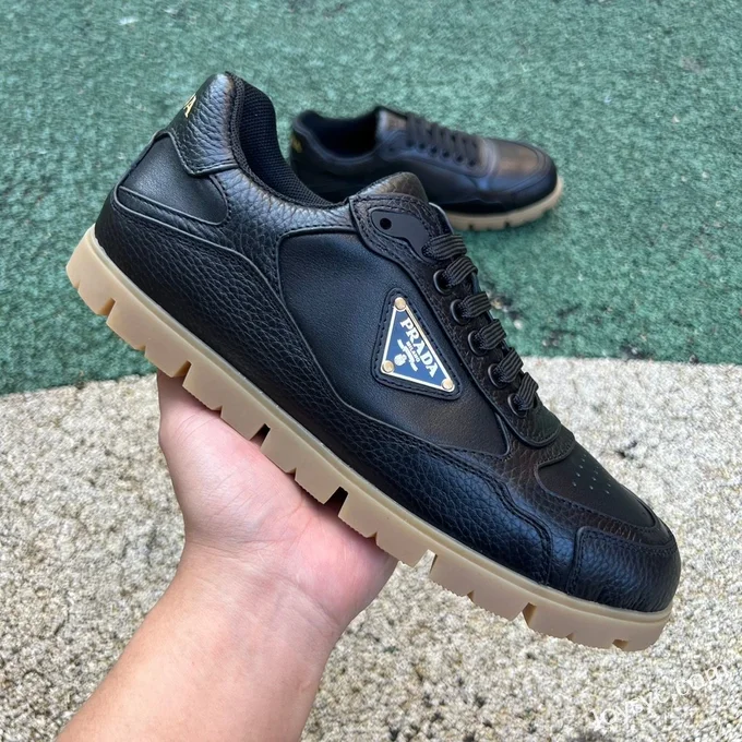 PRADA Sheep Leather Black Low Top Sneakers