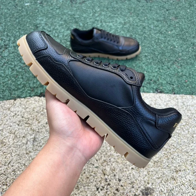 PRADA Sheep Leather Black Low Top Sneakers