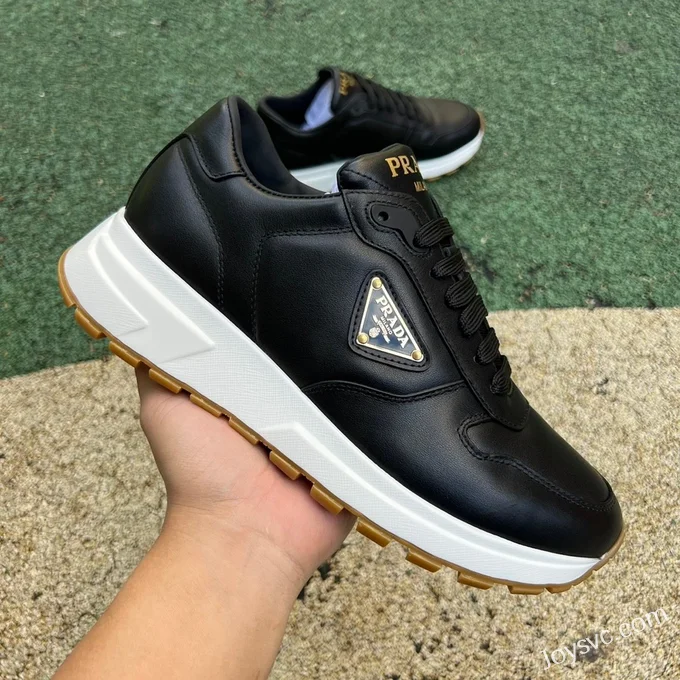 PRADA Leather Black White Sneakers