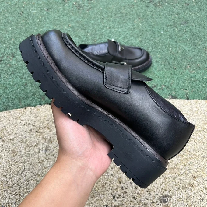 PRADA Leather Round Toe Loafer Black