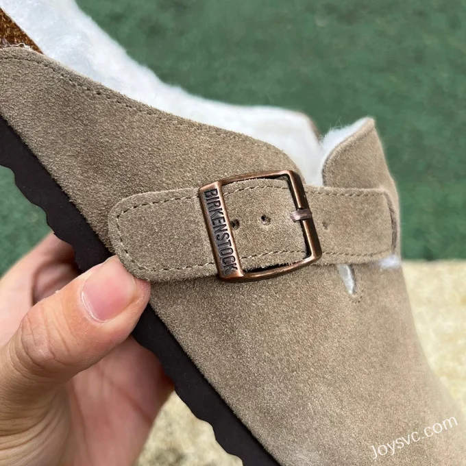 Birkenstock Fur Lined Suede Half-Drag Grey Brown